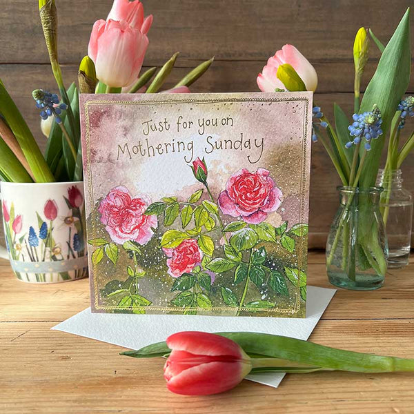 Just for you on Mothering Sunday Pink Roses Card