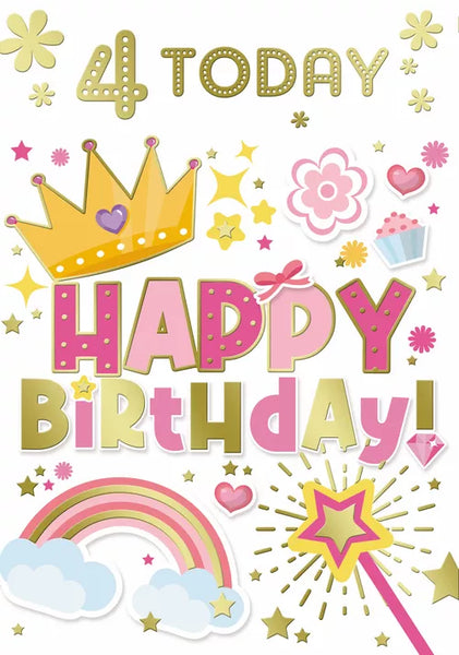 Age 4  Girl birthday Card