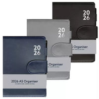 2026 (3 ASSORTED) A5 WEEK TO VIEW PREMIUM PADDED ORGANISER WITH FASTENER
