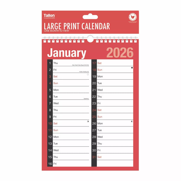 2026 RED/BLACK EXTRA WIDE ENGAGEMENT CALENDAR