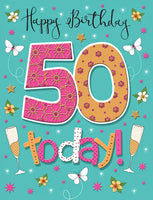PIZZAZ HANDMADE AGE 50 FEMALE 50th BIRTHDAY CARD