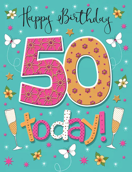 PIZZAZ HANDMADE AGE 50 FEMALE 50th BIRTHDAY CARD