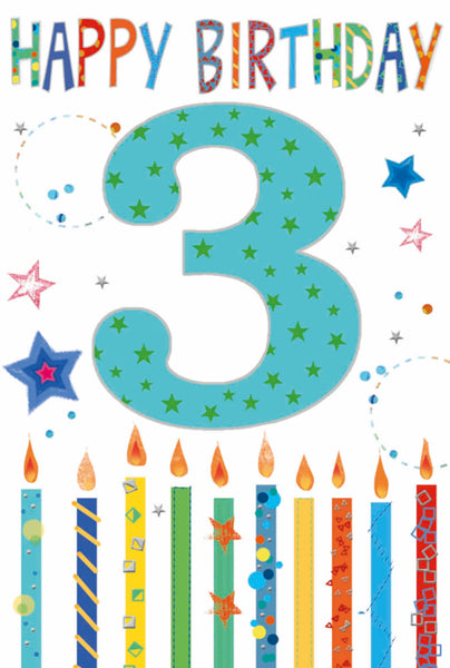 Age 3 Boy birthday Card  - Candles