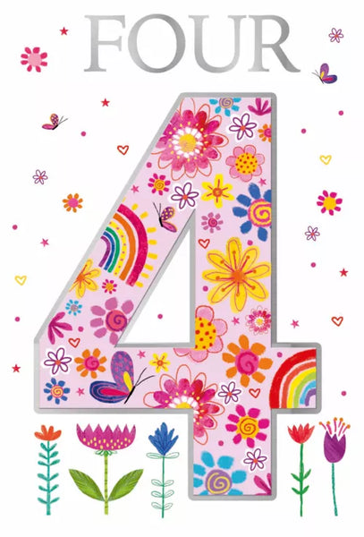 Age 4  Girl birthday Card