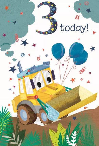 Age 3 Boy birthday Card  - Digger