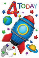 Age 4 Boy birthday Card - Rocket