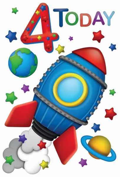 Age 4 Boy birthday Card - Rocket