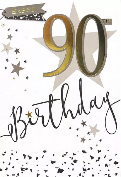 "GREETINGS" AGE 90 MALE 90TH BIRTHDAY CARD