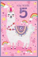 5th birthday - Llama - Birthday Greeting Card