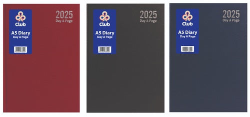 CLUB 2025 A5 PAGE A DAY HARD COVER DIARY WITH RIBBON - FULL DAY SAT/SUN