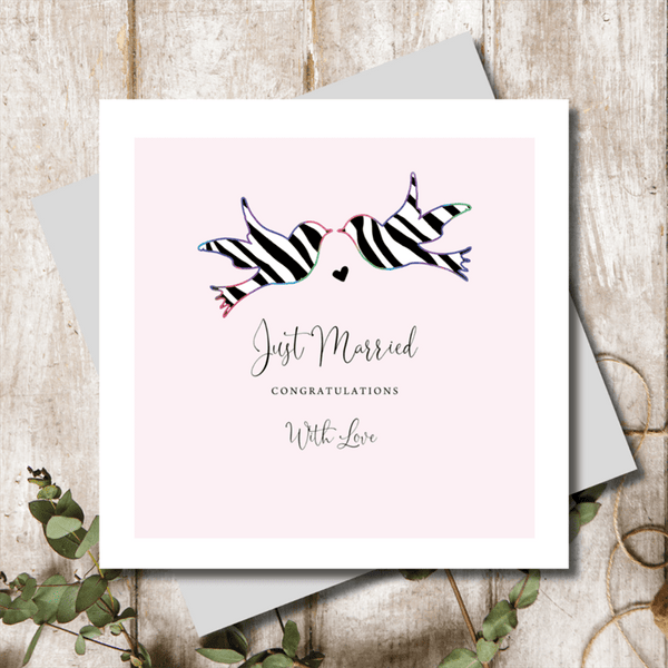 MARINA B DESIGNS SPOTTY LOVE  "JUST MARRIED" GREETING CARD