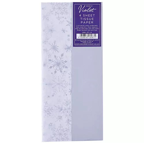 CHRISTMAS BY VIOLET Pk4 PRINTED TISSUE PAPER - SNOWFLAKE/SILVER