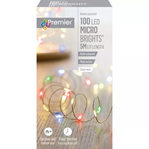 100 BATTERY OPERATED MULTI-ACTION MICROBRIGHT MULTICOLOURED TIMER LIGHTS