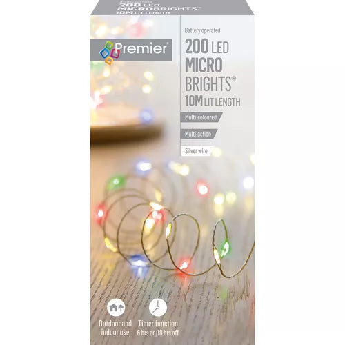200 BATTERY OPERATED MULTI-ACTION MICROBRIGHT MULTICOLOURED TIMER LIGHTS