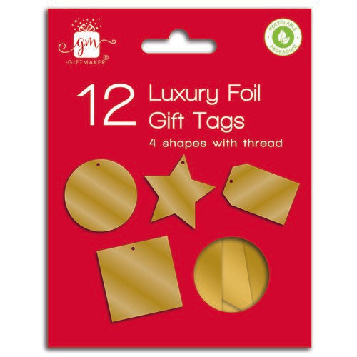 GIFTMAKER Pk12 DIE CUT GOLD FOIL GIFT TAGS WITH METALLIC STRING 25's
