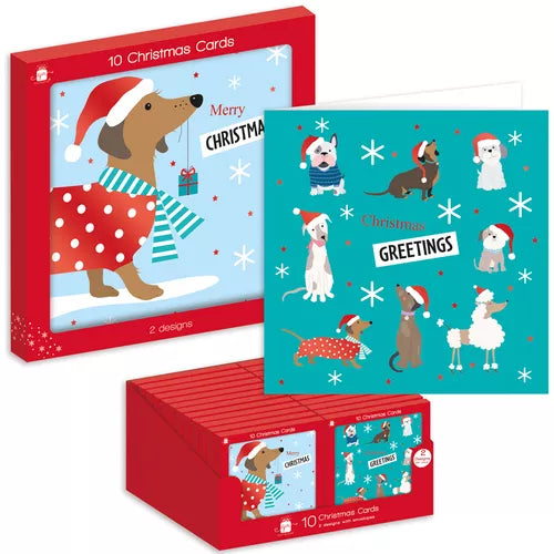 GIFTMAKER 10in BOXED SQUARE CHRISTMAS CARDS (2 DESIGNS) - DACHSCHUNDS