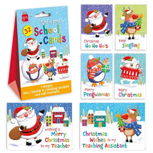 GIFTMAKER 32in SCHOOL PACK CHRISTMAS CARDS - SANTA & FRIENDS