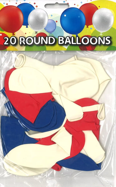 Fantasia Balloons - Red/White/Blue 12" Pack of 20