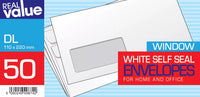 50 White Window Envelopes 110 x 220mm DL