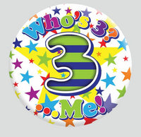 Birthday Badge - Age 3 - Boy - Assorted Designs