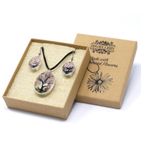 Pressed Flowers - Tree of Life Necklace & Earring set - Pink