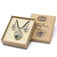 Pressed Flowers - Tree of Life Necklace & Earring set - White