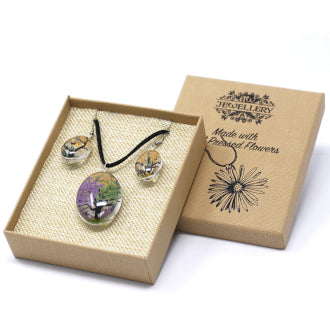 Pressed Flowers - Tree of Life Necklace & Earring set - Mixed Colours