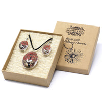 Pressed Flowers - Tree of Life Necklace & Earring set - Coral