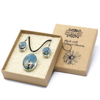 Pressed Flowers - Tree of Life Necklace & Earring set - Teal