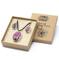 Pressed Flowers - Tree of Life Necklace & Earring set - Bright Pink