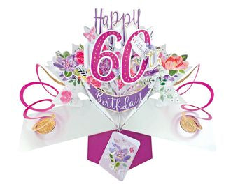 60th Birthday (Flowers) Pop-Up Card