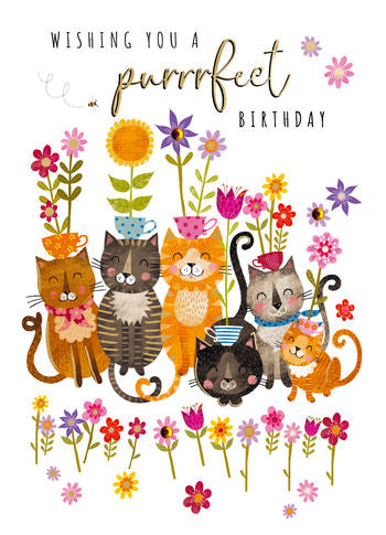 Cats & Flowers Birthday Card