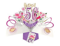 50th Birthday (Flowers) Pop-Up Card