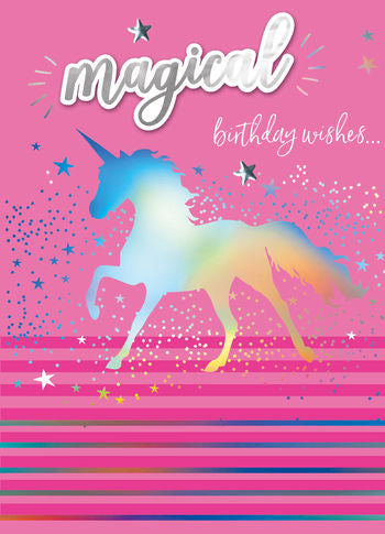 Birthday Greeting Card - Open - Magical Unicorn  Bday