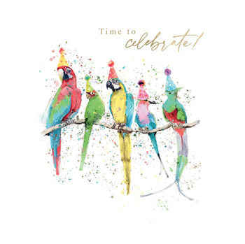 Parrots With Hats Greeting Card - Birthday