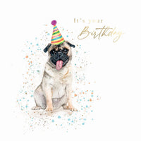 Pug With Party Hat Greeting Card
