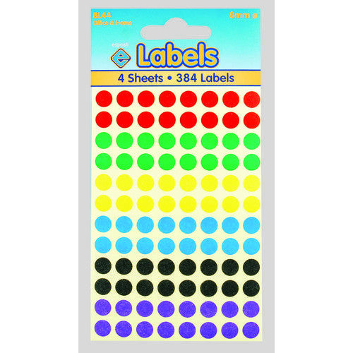 LABELS SELF-ADHESIVE 8mm Diameter coloured Dots