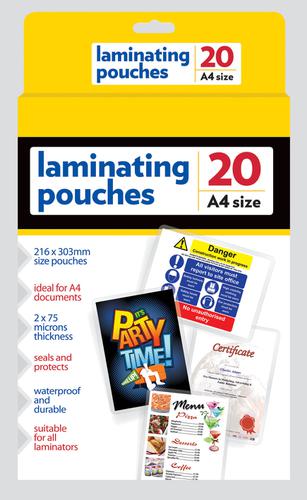 A4 Laminating pouches x 20