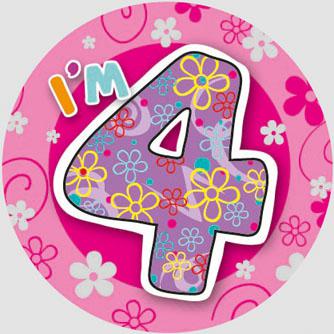 Birthday Badge - Age 4 - GIRL - Assorted Designs