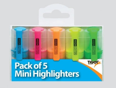 TIGER PACK OF 5 MINI HIGHLIGHTERS