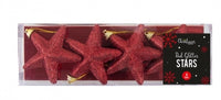 RED GLITTERED STAR CHRISTMAS TREE DECORATIONS 4PACK