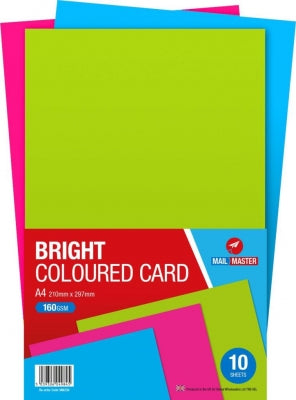 A4 ASSORTED BRIGHT COLOURED CARD 10 SHEETS
