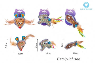 CATNIP PATTERNED CAT TOY 3 ASSORTED DESIGNS
