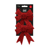 Red Tinsel Christmas Bows 2 Pack