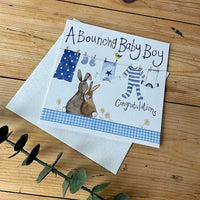 BLUE WASHING LINE BABY BOY CARD