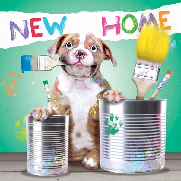 New Home * - Puppy & Paint Tins Greeting Card