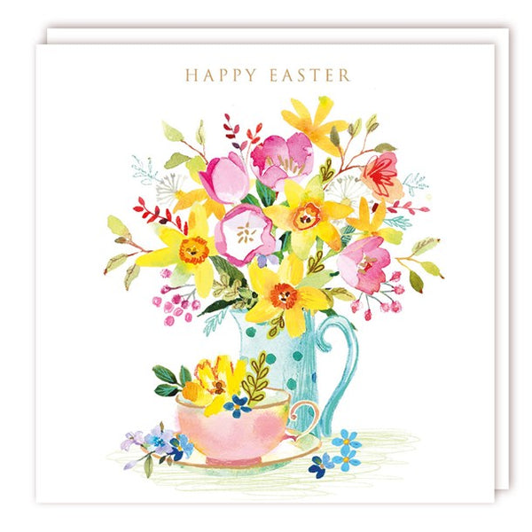 Pack of 5 Easter Cards - Flowers, Teaset