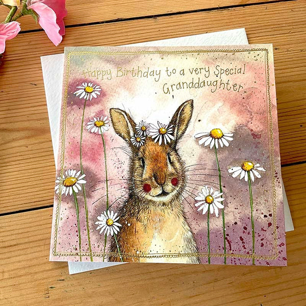 Happy Birthday Granddaughter Rabbit and Daisies Card