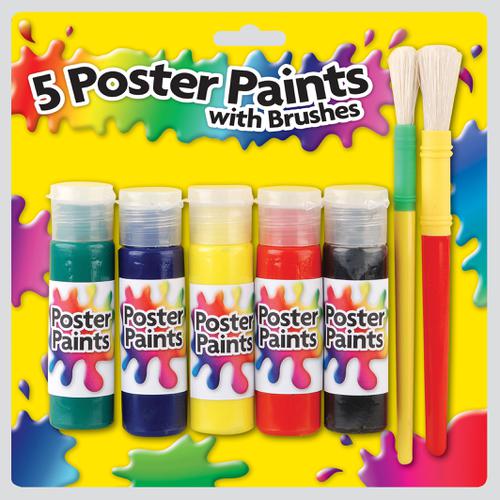 5 POSTER PAINTS WITH BRUSHES