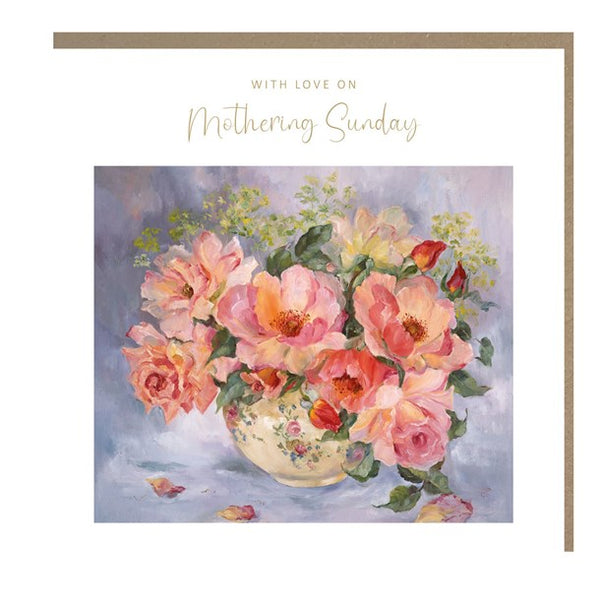 Mother's Day Card - Mothering Sunday - Pink Flowers/Vase